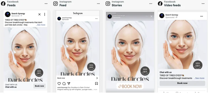 Meta Ads preview showing how healthcare ads appear across different placements